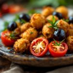 Piatto di olive fritte calde.