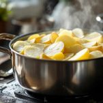 Patate tagliate a fette sottili.