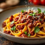 Pappardelle guarnite con erbe aromatiche