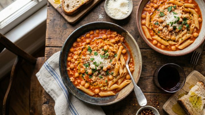 pasta e ceci alla romana con mezze penne