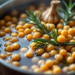 ceci in ammollo in acqua con aglio e rosmarino