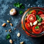 pomodori sott'olio nei barattoli con aglio