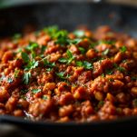 ragù di seitan con basilico e pomodoro