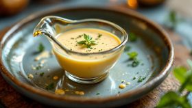 salsa andalusa versata nella salsiera di vetro