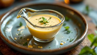 salsa andalusa versata nella salsiera di vetro