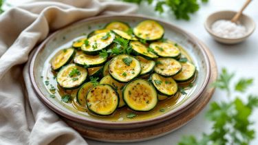 Zucchine trifolate servite nel piatto.