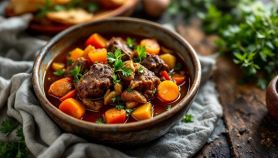 Piatto di agnello speziato pronto da gustare.