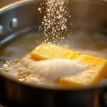 Burro e zucchero in un pentolino