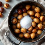 Castagne e zucchero in pentola