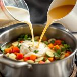 Latte e brodo in pentola