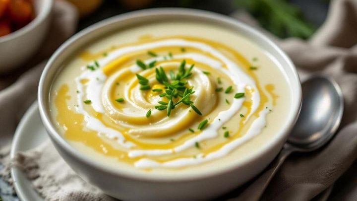 Crema fredda di porri e patate servita