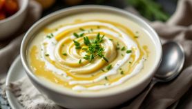 Crema fredda di porri e patate servita