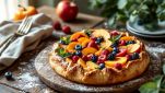 Crostata alla frutta servita su piatto da dessert.