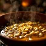 casseruola con aglio e olio sul fuoco