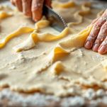 Sfoglia tagliata in strisce.