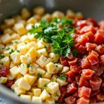 ripieno del fiadone con formaggio e salame e prezzemolo