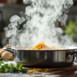 Pasta in cottura nella pentola