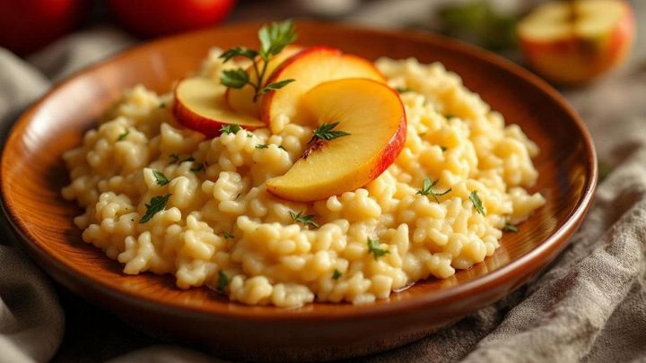 Piatto di risotto alle mele cremoso e profumato