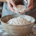 setacciate la farina di grano saraceno e la farina 00