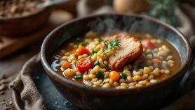 Zuppa di farro con verdure e osso di prosciutto