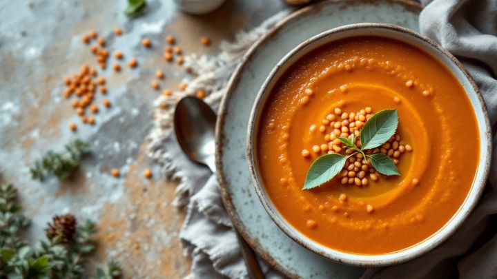 zuppa di lenticchie rosse nel piatto