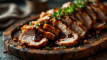 Arrosto di maiale al forno servito a fette.