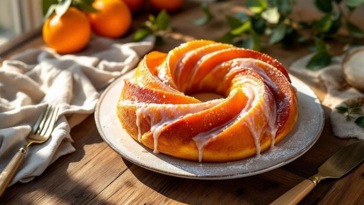 Ciambellone soffice e dorato su un piatto