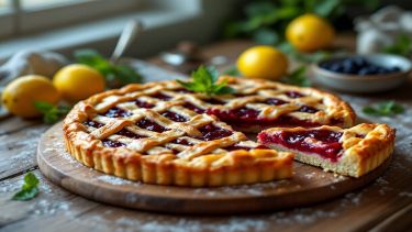 Crostata di pasta frolla farcita pronta da servire