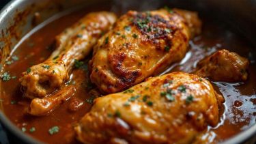 Pollo con peperoni e sugo