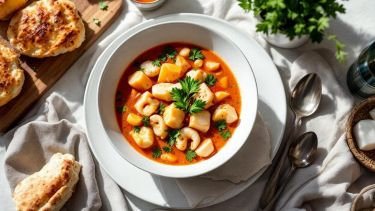 Bouillabaisse con zuppa e pesce separato