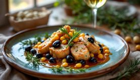 Piatto di coniglio alle olive pronto da servire.