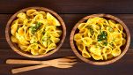 Pasta con crema di zucca e gamberi