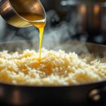 Brodo caldo nel risotto alla parmigiana