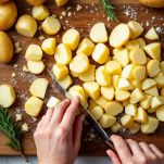 patate a pezzi su un tagliere