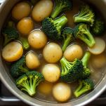 broccoli e patate in cottura nel brodo