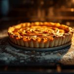 Torta salata dorata e pronta per essere servita.