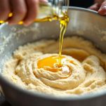 olio a filo nell'impasto della Basbousa