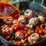 Concentrato di pomodoro sulla carne