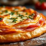 Torta salata con prosciutto e formaggio pronta