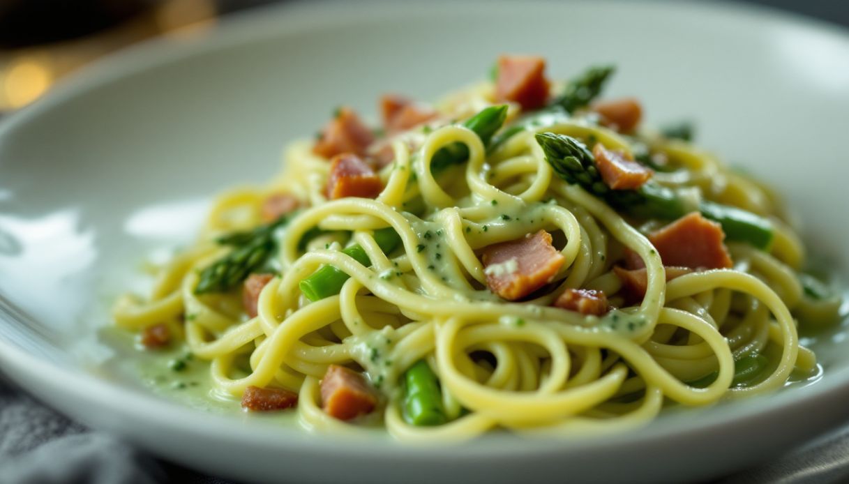 Pasta con asparagi e speck