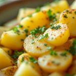 patate rosse con erbe aromatiche in una ciotola