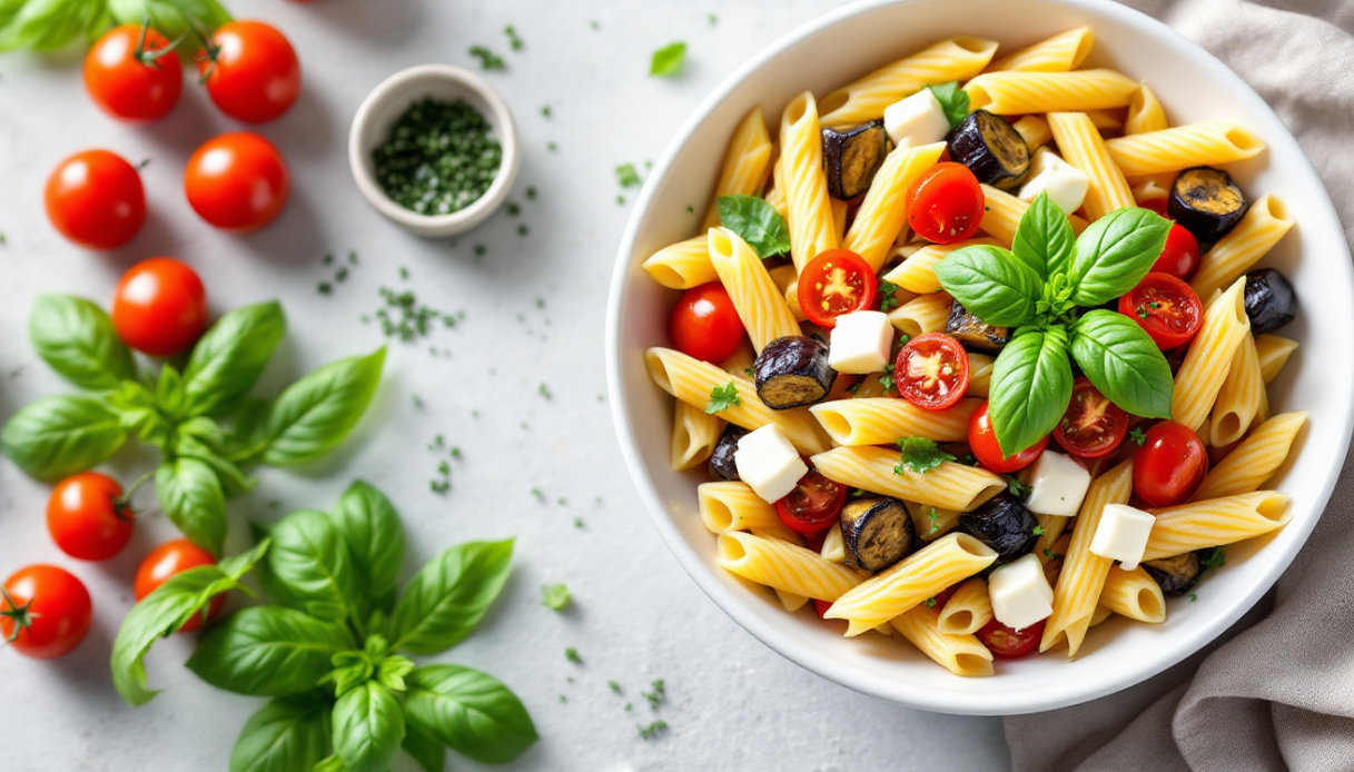 Pasta fredda con melanzane