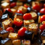 cottura in forno delle melanzane e pomodorini