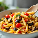 pasta fredda con pomodori e melanzane