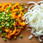 La preparazione delle cipolle e dei peperoni