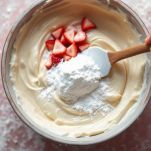 Aggiunta del lievito e di pezzi di fragola nell'impasto