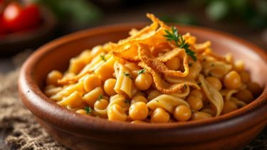 Una combinazione rustica di pasta e legumi, con note croccanti