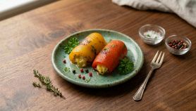 Due involtini di peperoni, acciughe e scamorza nel piatto
