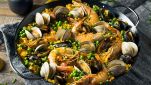 Paella con carne e pesce