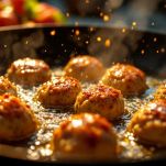 Pallotte fritte pronte per essere scolate.